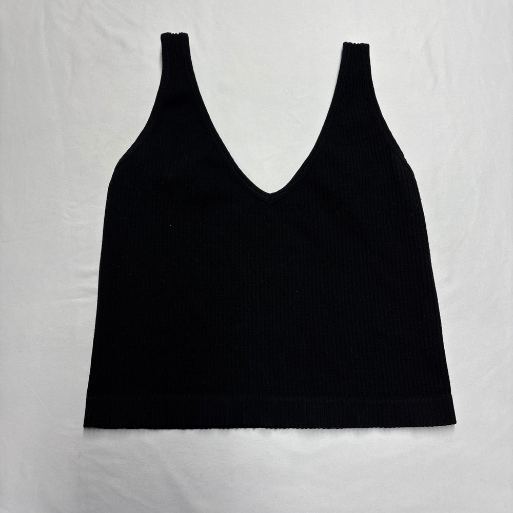 Free People Intimately Black Ribbed V-Neck Cropped Tank Top M/L